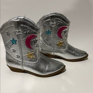 Tucker + Tate “Clementine” Silver Cowboy Boots with Star and Moon Design